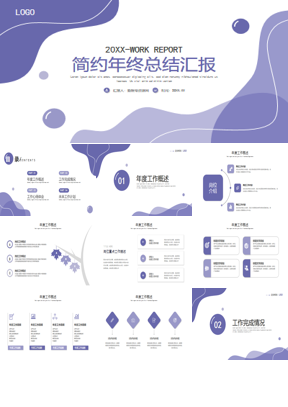 紫色简约动感年终总结汇报PPT模板免费下载