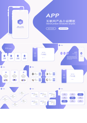 蓝色简约手机背景的APP互联网产品介绍PPT模板下载