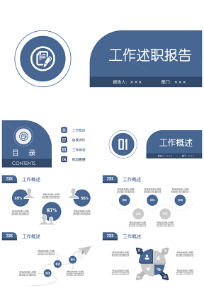 深蓝稳重大气工作总结转正述职报告PPT模板