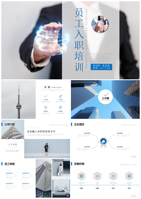 蓝色商务企业公司员工入职培训演示PPT模板