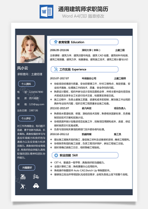 【建筑地产简历下载】最新通用简历下载热门建筑师简历